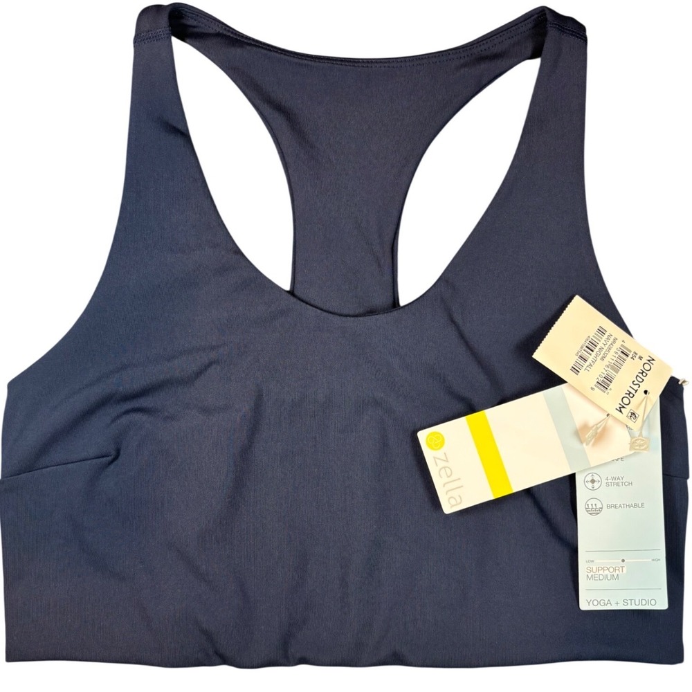 NWT Zella Womens Impact Sports Bra Navy Nightfall Racerback Yoga Size M